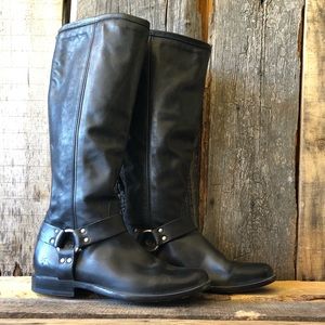 Frye Tall Phillip Black Leather Riding Boots with Back Zipper
